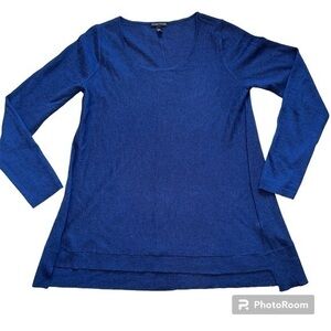 Eileen Fisher Wool Alpaca Lightweight Scoop Neck Sweater Blue Size‎ XS